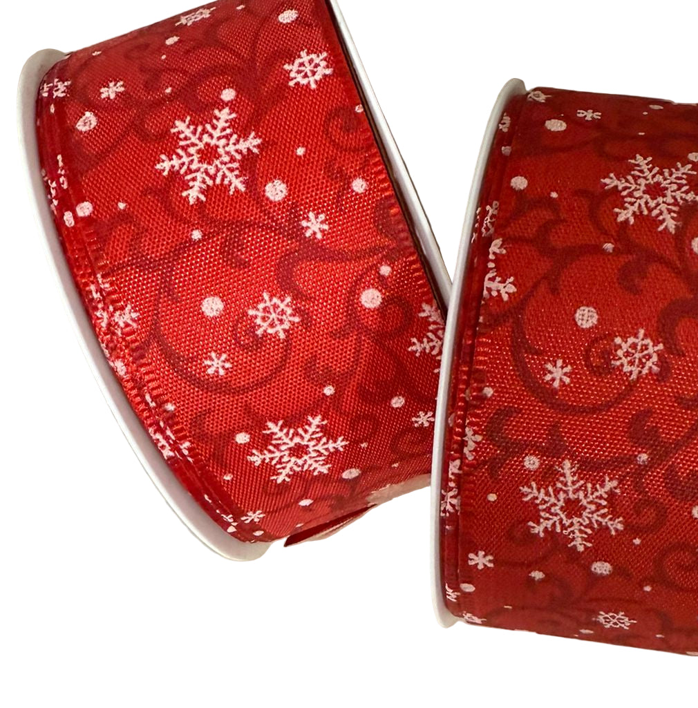 Panglica decorativa rosu cu fulgi 3.8 cm x 2m