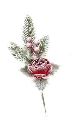 Buchet inzapezit brad, ilex, pin, frunze brumate, trandafir 26 cm - Rosu
