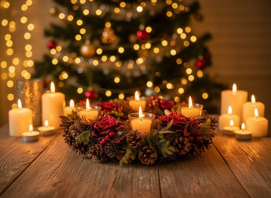 Coronita Advent naturala cu suport lumanari, 37 cm