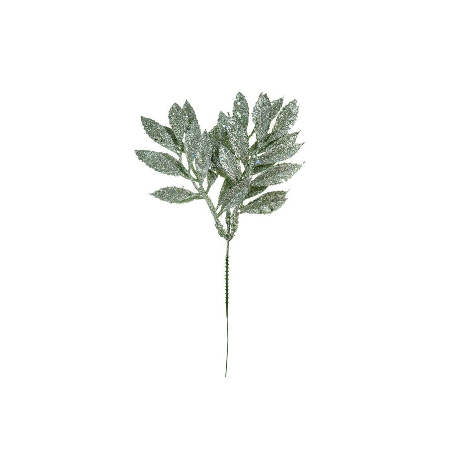 Ramura decorativa verde cu sclipici, 30 cm