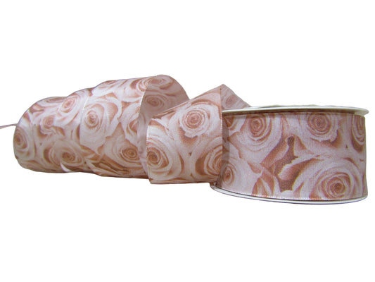 Panglica decorativa roz cu trandafiri 3.8 cmx 2m