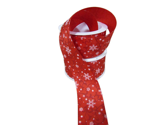 Panglica decorativa rosu cu fulgi 3.8 cm x 2m