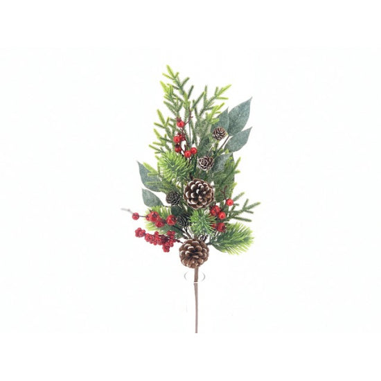 Buchet bogat tuia, brad, ilex, pin, frunze brumate, conuri 65 cm