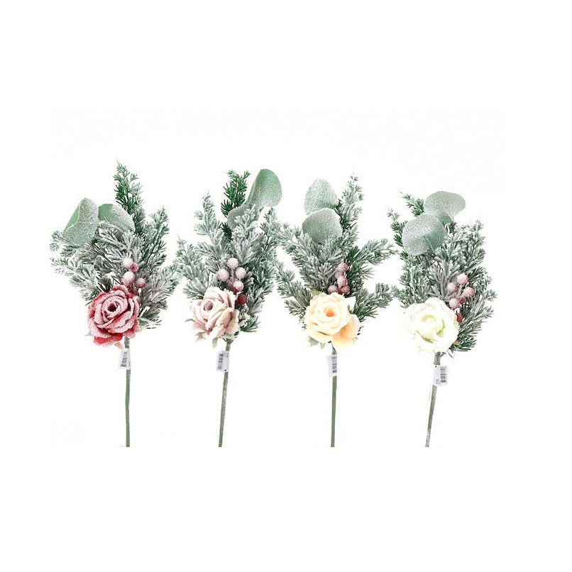 Buchet bogat inzapezit tuia, brad, ilex, pin, frunze brumate eucalipt, conuri, trandafir 45 cm - Roz