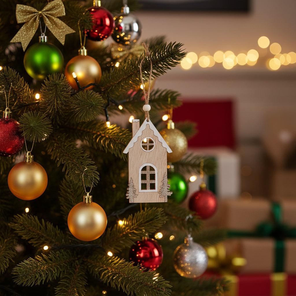 Decoratiune brad casuta lemn