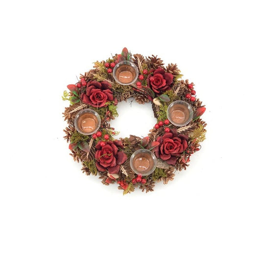 Coronita Advent naturala cu suport lumanari, 37 cm