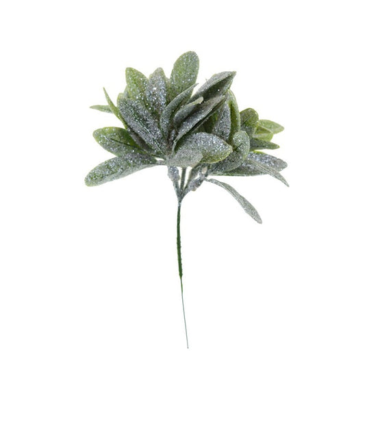 Ramura decorativa efect brumat verde cu sclipici, 19 cm