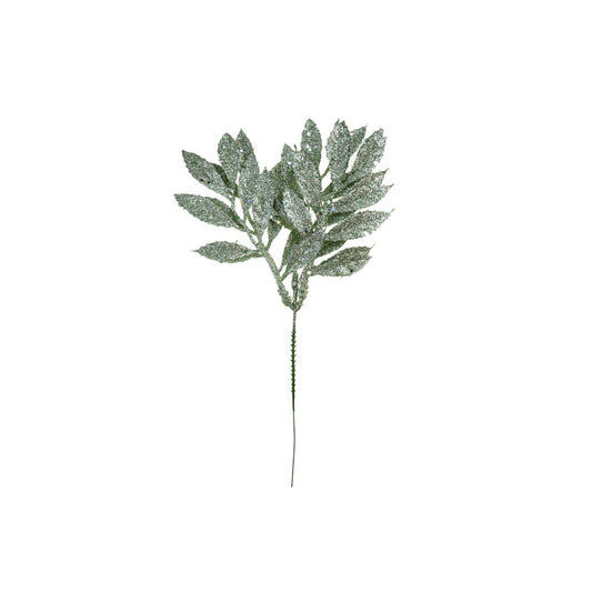 Ramura decorativa verde cu sclipici, 30 cm